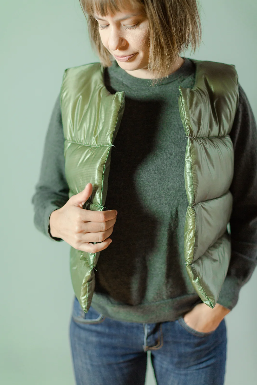 Wool puffer vest sale